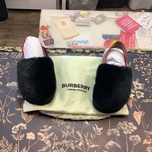 Burberry Black Fur Slippers